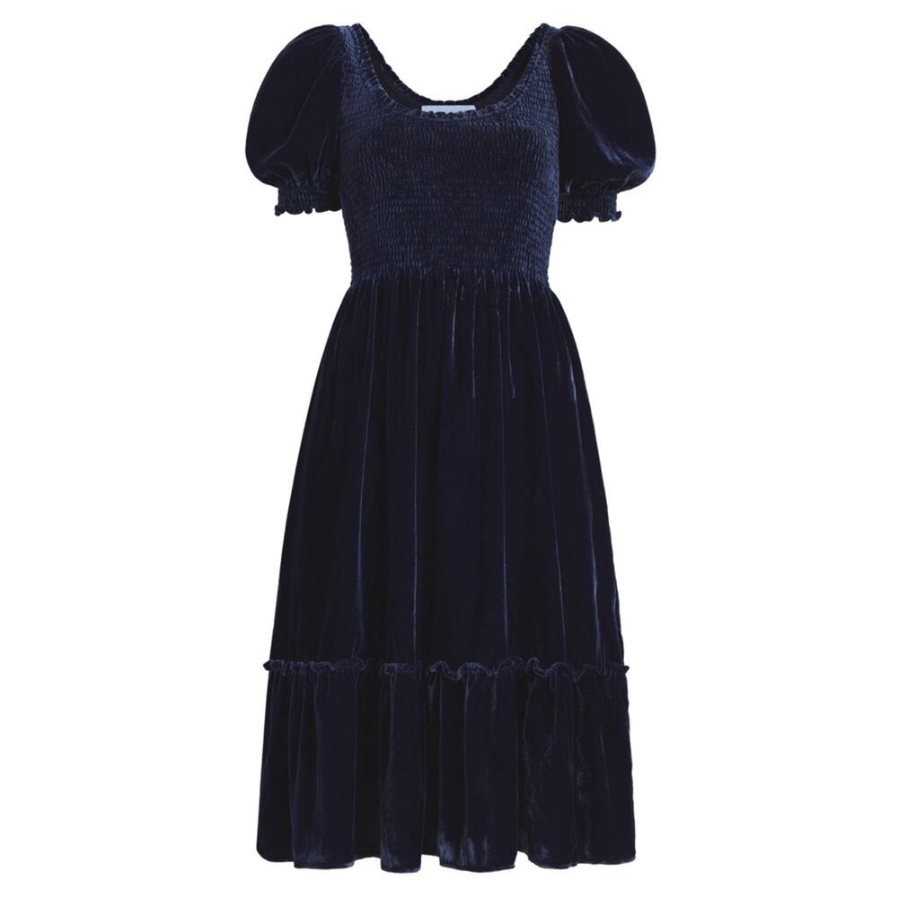 Hill House Velvet Midi Dress in Navy Blue